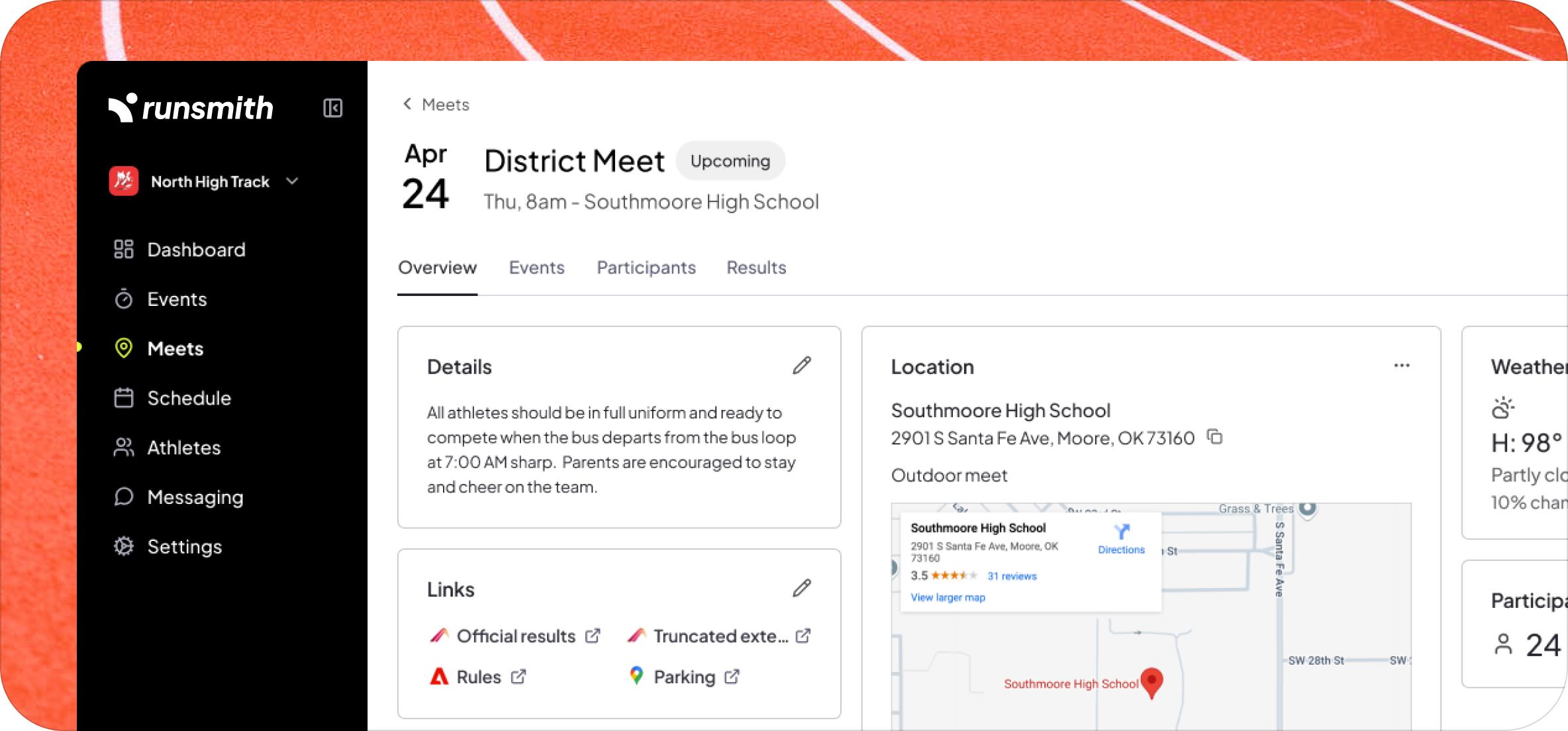 Track Meet App Screenshot